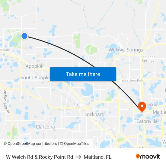 W Welch Rd & Rocky Point Rd to Maitland, FL map