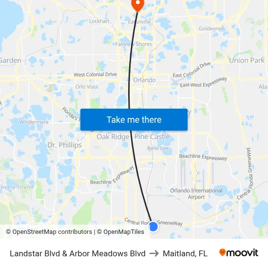 Landstar Blvd & Arbor Meadows Blvd to Maitland, FL map