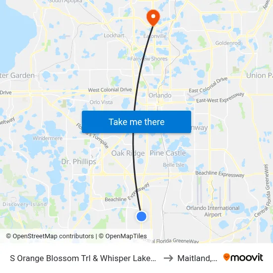 S Orange Blossom Trl & Whisper Lakes Blvd to Maitland, FL map