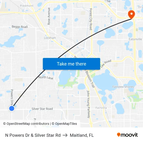 N Powers Dr & Silver Star Rd to Maitland, FL map