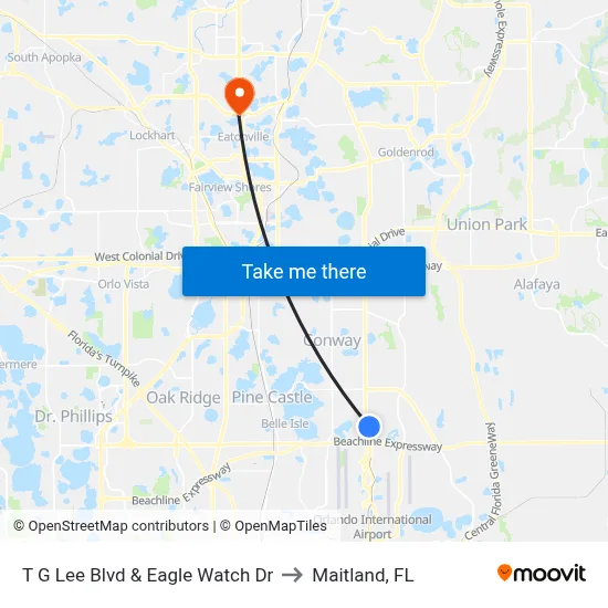T G Lee Blvd & Eagle Watch Dr to Maitland, FL map