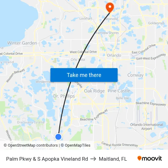Palm Pkwy & S Apopka Vineland Rd to Maitland, FL map