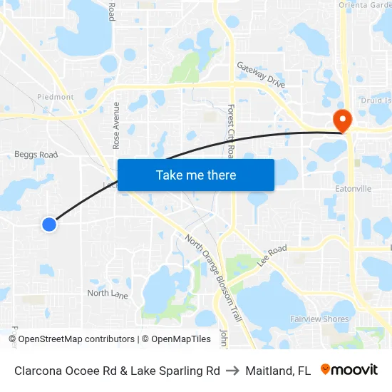 Clarcona Ocoee Rd & Lake Sparling Rd to Maitland, FL map
