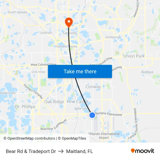 Bear Rd & Tradeport Dr to Maitland, FL map