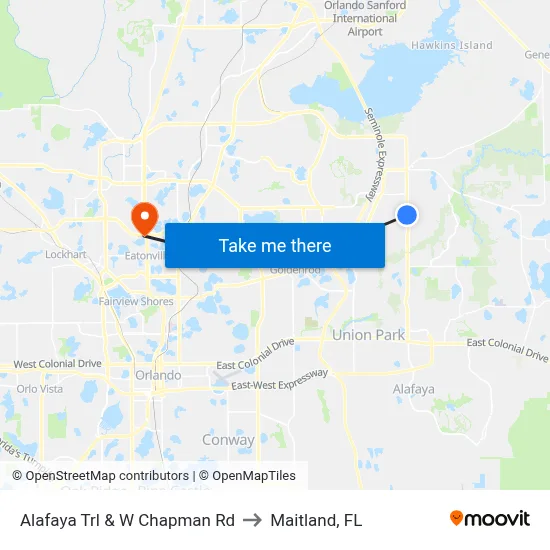 Alafaya Trl & W Chapman Rd to Maitland, FL map