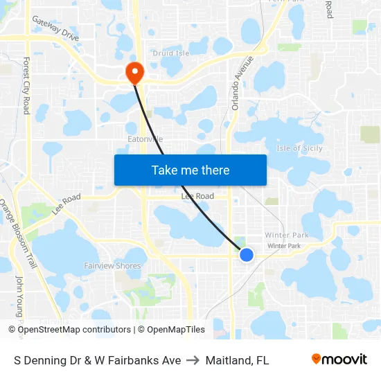 S Denning Dr & W Fairbanks Ave to Maitland, FL map