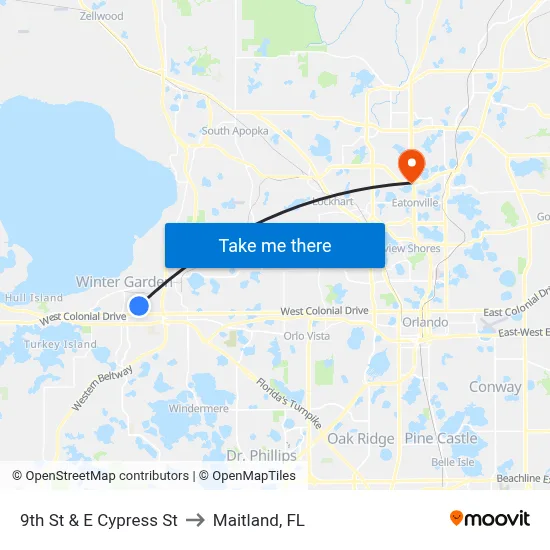 9th St & E Cypress St to Maitland, FL map