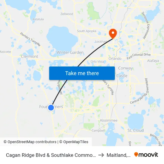 Cagan Ridge Blvd & Southlake Commons Dr to Maitland, FL map