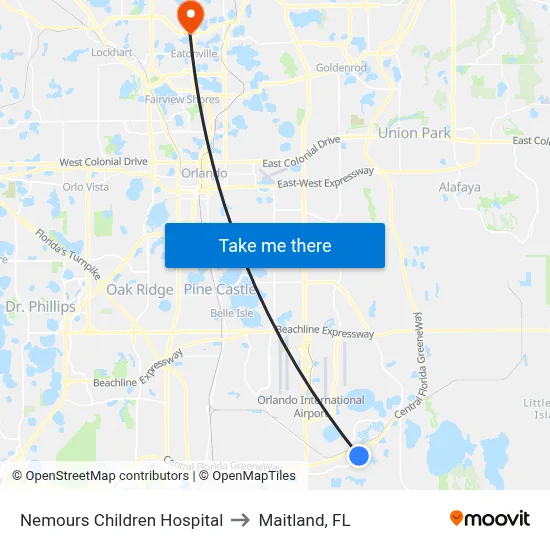 Nemours Children Hospital to Maitland, FL map