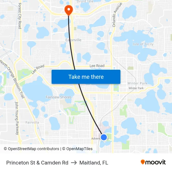 Princeton St & Camden Rd to Maitland, FL map