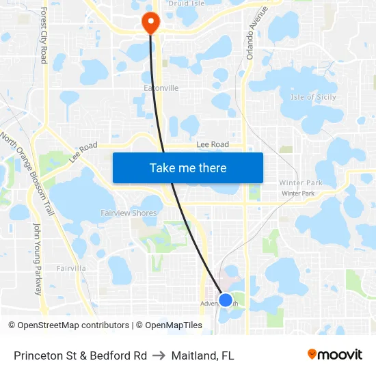 Princeton St & Bedford Rd to Maitland, FL map