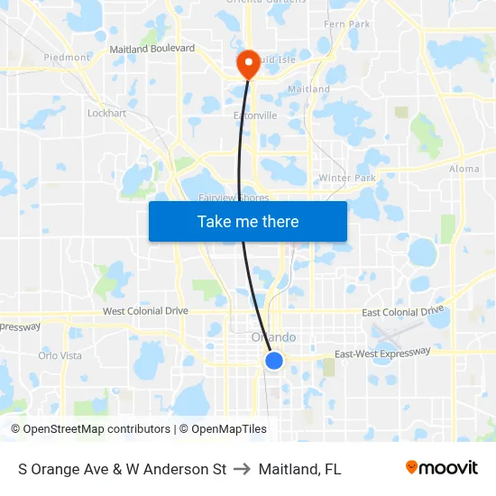 S Orange Ave & W Anderson St to Maitland, FL map