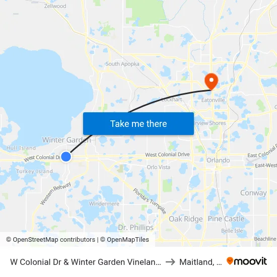 W Colonial Dr & Winter Garden Vineland Rd to Maitland, FL map