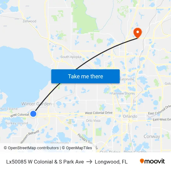 Lx50085 W Colonial & S Park Ave to Longwood, FL map