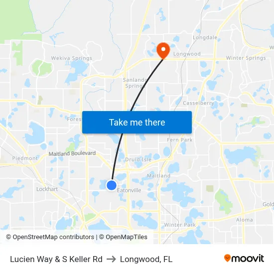 Lucien Way & S Keller Rd to Longwood, FL map