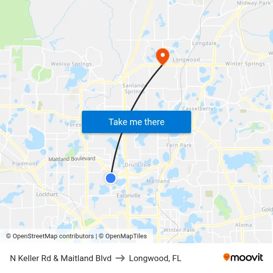 N Keller Rd & Maitland Blvd to Longwood, FL map