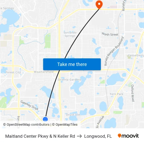 Maitland Center Pkwy & N Keller Rd to Longwood, FL map