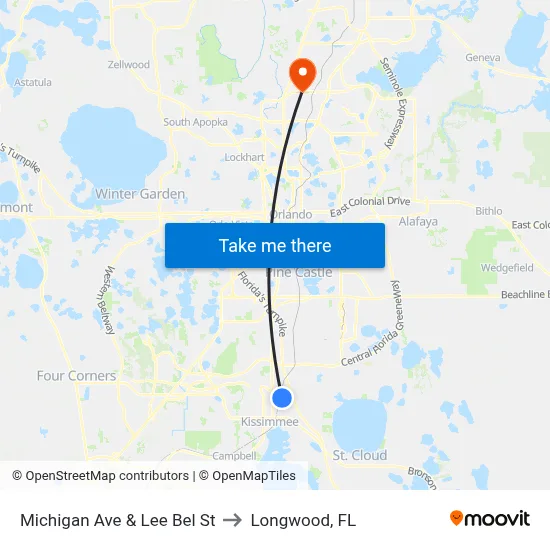 Michigan Ave & Lee Bel St to Longwood, FL map