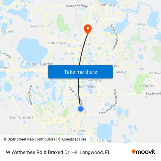 W Wetherbee Rd & Braxed Dr to Longwood, FL map