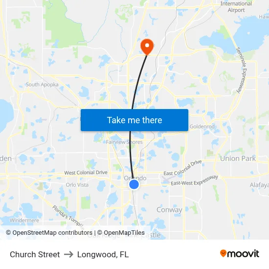 Church Street to Longwood, FL map