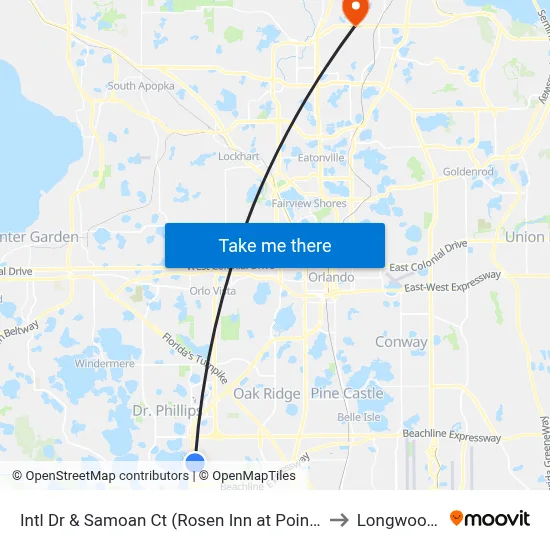 Intl Dr & Samoan Ct (Rosen Inn at Pointe Orlando) to Longwood, FL map
