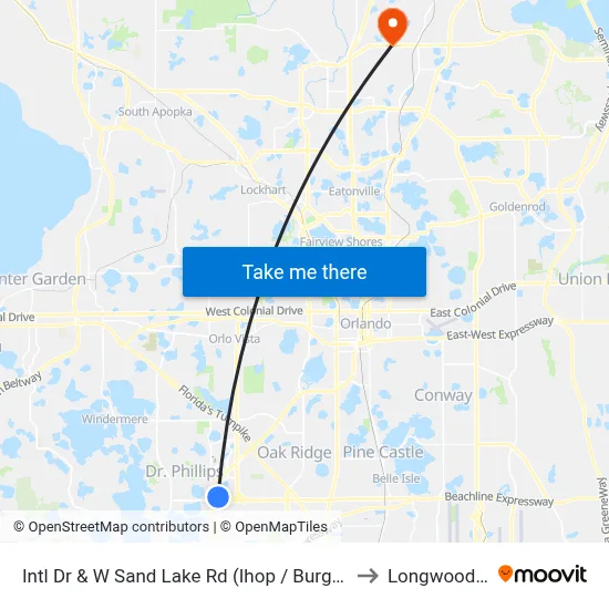 Intl Dr & W Sand Lake Rd (Ihop / Burger King) to Longwood, FL map