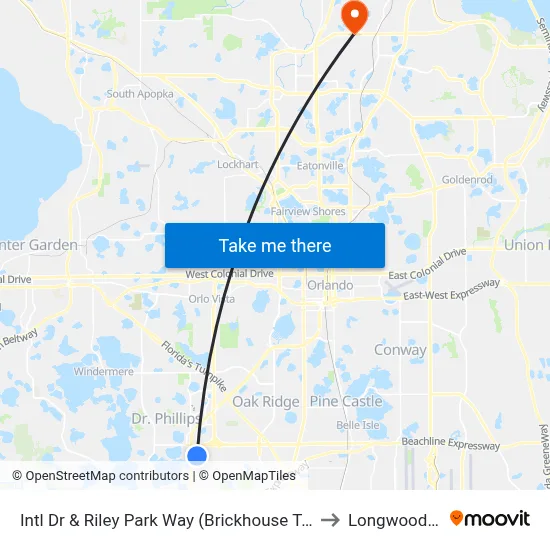 Intl Dr & Riley Park Way (Brickhouse Tavern) to Longwood, FL map
