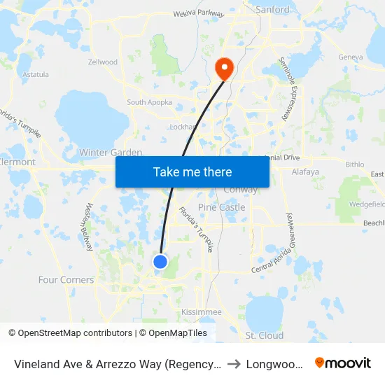 Vineland Ave & Arrezzo Way (Regency Village) to Longwood, FL map