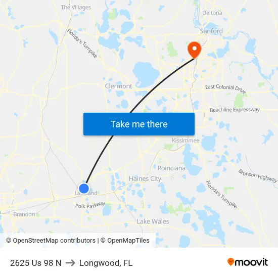 2625 Us 98 N to Longwood, FL map