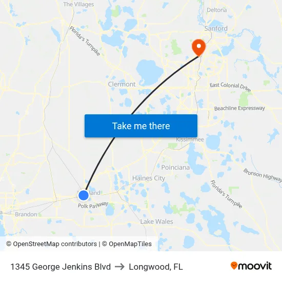1345 George Jenkins Blvd to Longwood, FL map