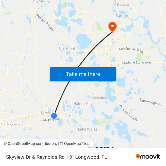 Skyview Dr & Reynolds Rd to Longwood, FL map