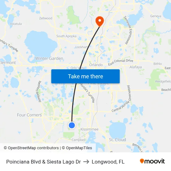Poinciana Blvd & Siesta Lago Dr to Longwood, FL map