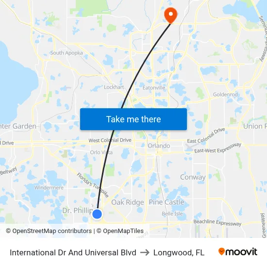 International Dr And Universal Blvd to Longwood, FL map