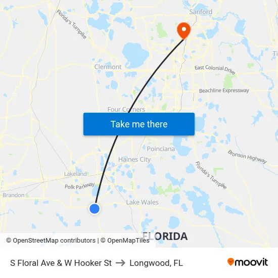 S Floral Ave & W Hooker St to Longwood, FL map