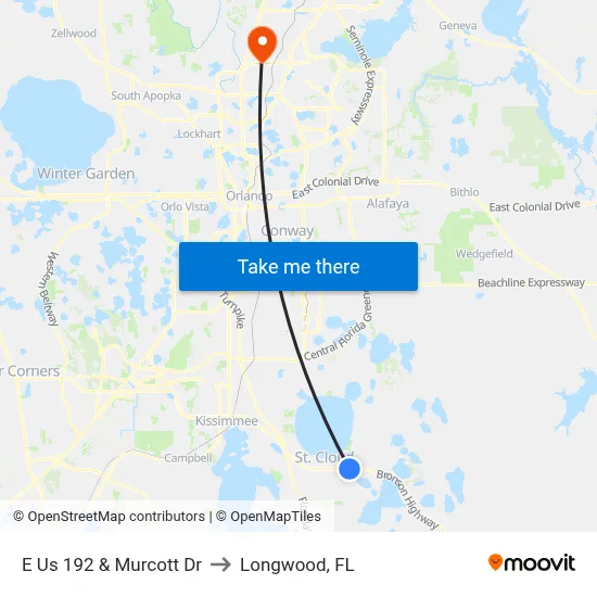 E Us 192 & Murcott Dr to Longwood, FL map