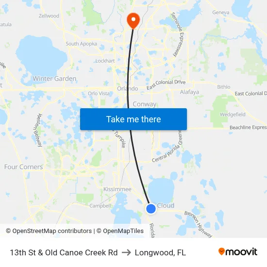13th St & Old Canoe Creek Rd to Longwood, FL map
