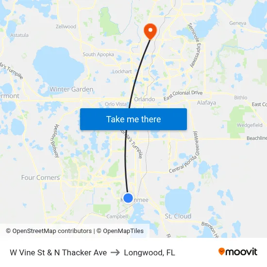 W Vine St & N Thacker Ave to Longwood, FL map