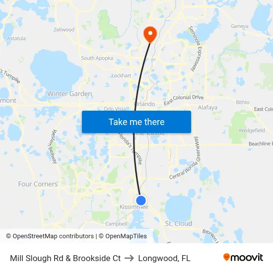 Mill Slough Rd & Brookside Ct to Longwood, FL map
