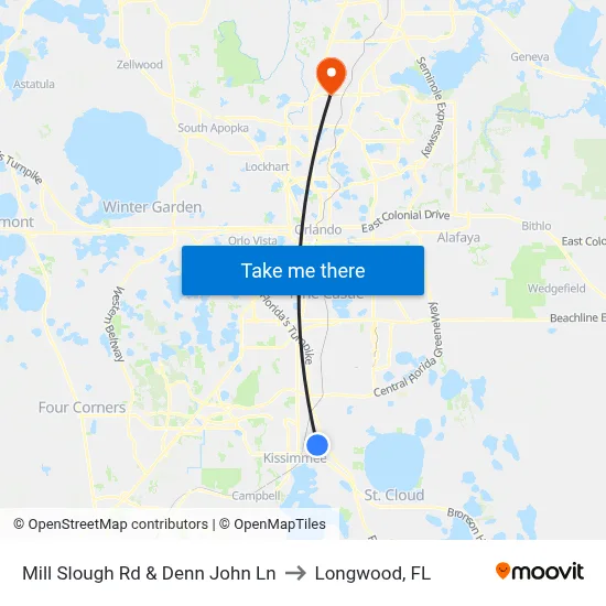Mill Slough Rd & Denn John Ln to Longwood, FL map