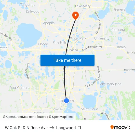 W Oak St & N Rose Ave to Longwood, FL map