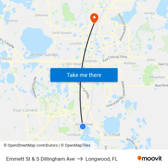 Emmett St & S Dillingham Ave to Longwood, FL map