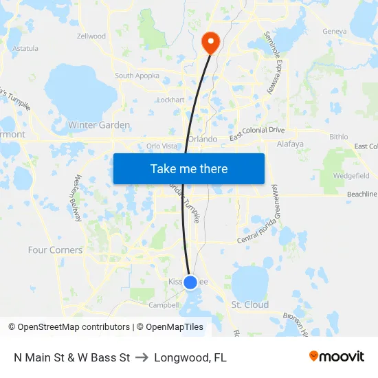 N Main St & W Bass St to Longwood, FL map