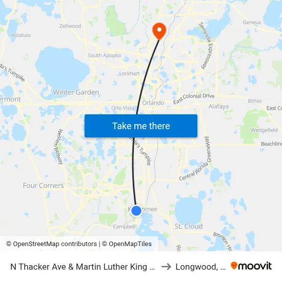 N Thacker Ave & Martin Luther King Blvd to Longwood, FL map