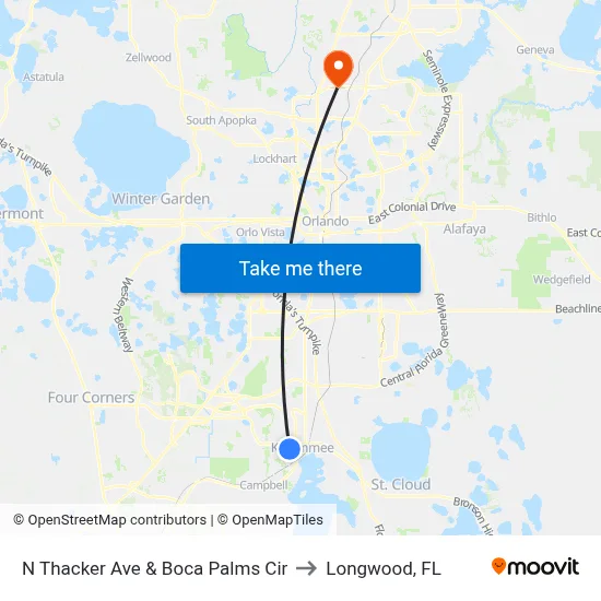 N Thacker Ave & Boca Palms Cir to Longwood, FL map