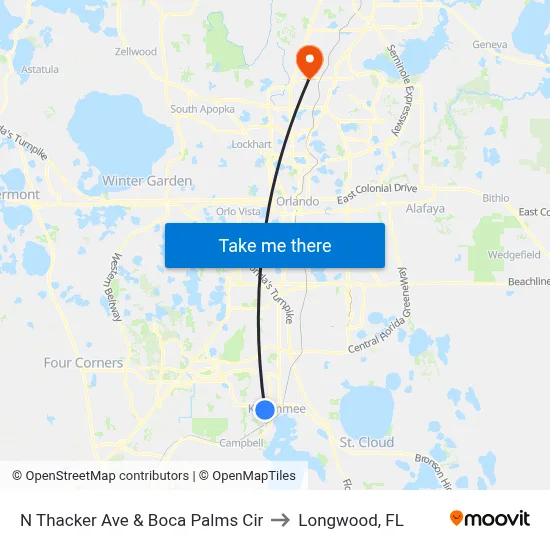 N Thacker Ave & Boca Palms Cir to Longwood, FL map