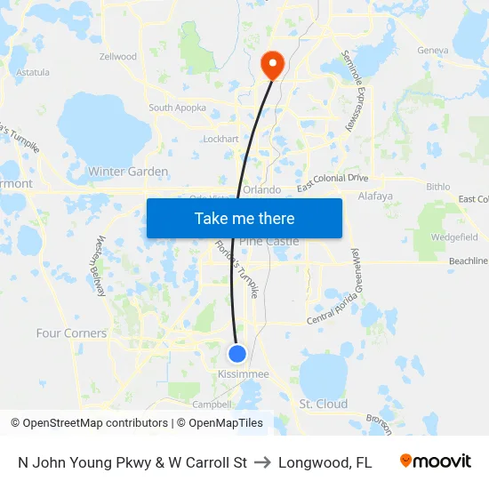 N John Young Pkwy & W Carroll St to Longwood, FL map