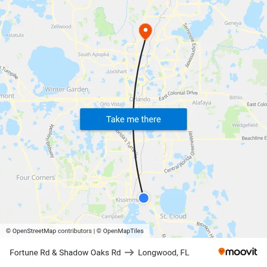 Fortune Rd & Shadow Oaks Rd to Longwood, FL map