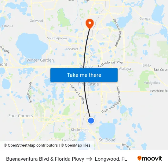 Buenaventura Blvd & Florida Pkwy to Longwood, FL map