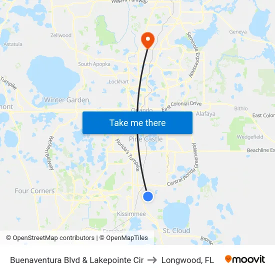 Buenaventura Blvd & Lakepointe Cir to Longwood, FL map