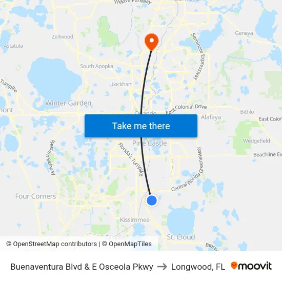 Buenaventura Blvd & E Osceola Pkwy to Longwood, FL map